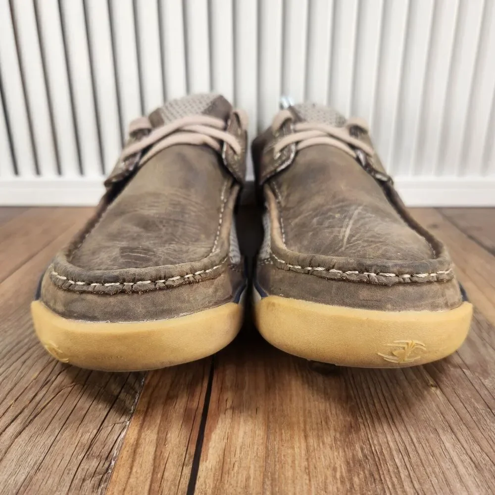 Teva Boat Shoes Mens Sz 11.5 Brown Leather Casual Outdoors Moc Toe Leisure 4003